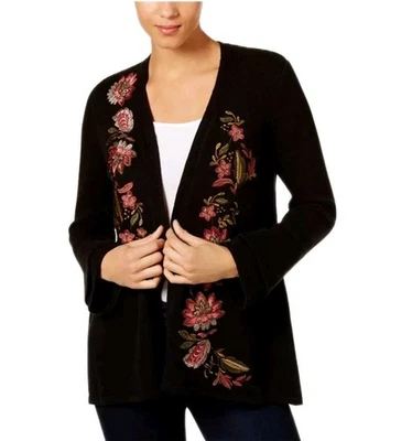 Cardigã Style & Co XL preto bordado boho cottagecore fada escura caprichoso gótico - Imagem 1 de 4