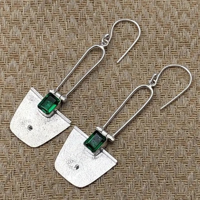 May Birthstone Natural Green Emerald Dangle Earrings Jewelry 925 Sterling Silver - Image 1 of 4