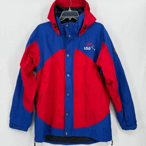 Ariat Men’s Small Waterproof Rain Jacket Hooded USA Red Blue Nylon Performance  - Picture 1 of 16