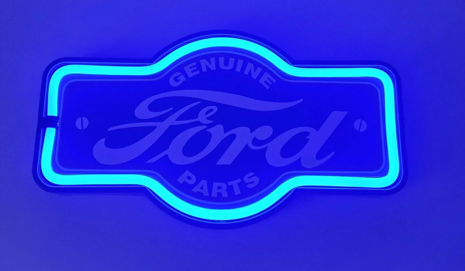 Letrero de luz de neón LED azul repuestos originales Ford 17" x 9,5" x 1,5" excelente pared  Foto 1 de 4