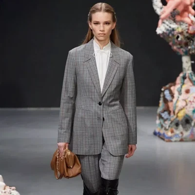 NWT Tory Burch Blazer Jacket Womens Sz 10 Gray Plaid Tech Tropical Wool Portugal - Image 1 of 4