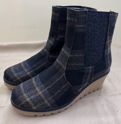 MUK LUKS Vermont Essex Gris Negro Marrón Franela a Cuadros Cuña Botines 9.5 Foto 1 de 4