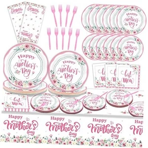 Happy Mother's Day Party Supplies Disposable Paper Plates Napkins Forks - Picture 1 of 7