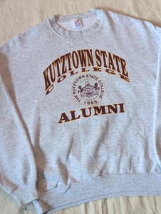 Felpa Jerzees vintage anni 90 Kutztown State PA grigia grafica collegiale XXL USA - Foto 1 di 8