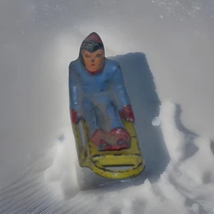 Antique Barclay Lead yellow Sled and Female Rider in Red and Blue - Picture 1 of 4