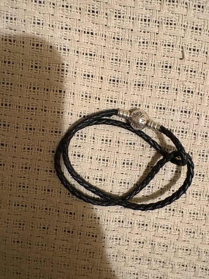 Pandora Trenzado Cuero Rojo Oscuro Dije Pulsera Doble Envoltura Foto 1 de 4