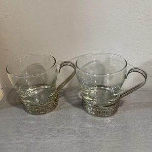 Libbey Glas Vintage Kontinental Splitter Griechischer Schlüssel Kaffee Tee Tassen - Bild 1 von 9
