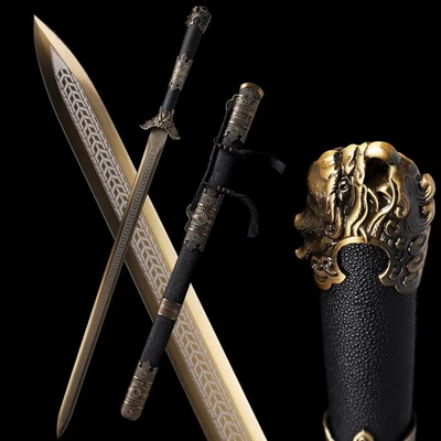 41'' All Gold Chinese Jian Double Edged Dragon Sword Manganese Steel Blade - Image 1 of 4