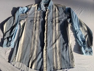 Wrangler Denim Brushpopper Western Vintage Shirt Sz 16.5-34 Striped Multi Pearl - Picture 1 of 19