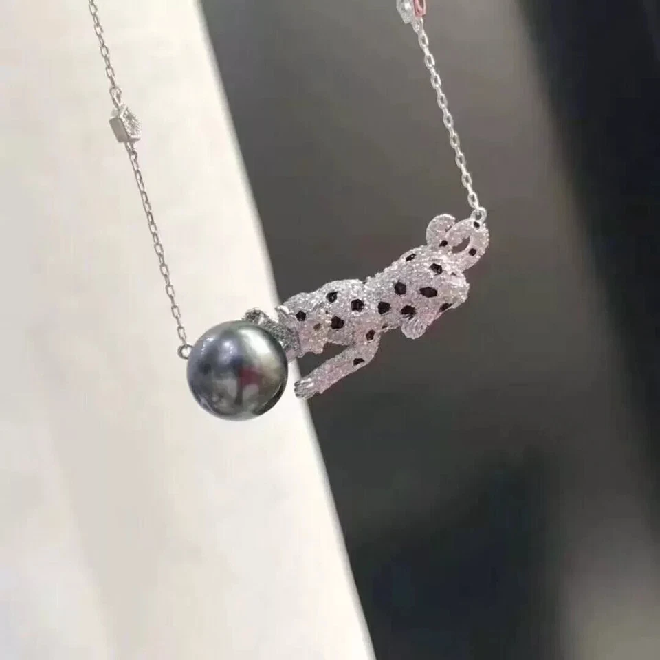 stunning 10-11mm tahitian round black green pearl pendant 925s sumptuous gift - Image 1 of 4