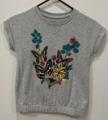 Sudadera French Toast Talla M 7/8 GRIS SIN MANGAS con MARIPOSAS ADORNADAS DORADAS Foto 1 de 4
