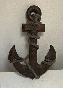 Vintage 2 Pcs Wooden Boat Anchor And Wheel Wall Hanging Decor 13 x 9” - Picture 1 of 4