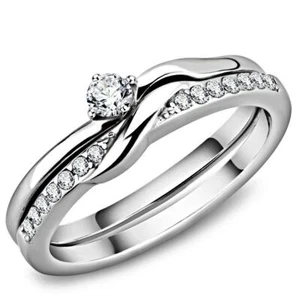His Hers Round CZ Acciaio Inox Wedding Promise Set 3 Anelli - Foto 1 di 5