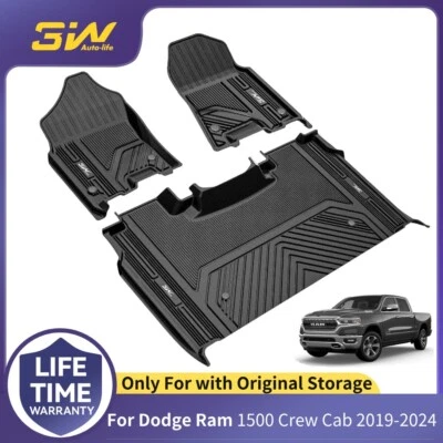 3W Floor Mats for 2019-2024 Dodge Ram 1500 CrewCab with storage TPE All Weather - Image 1 of 4