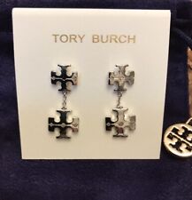🆕AUTHENTIC TORY BURCH KIRA LINEAR DOUBLE DROP Earrings-SILVER TONE NEW W/POUCH!