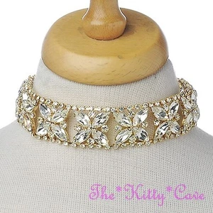 Catwalk Flower Floral Prom Statement Hollywood Bridal Crystal Choker Necklace - Picture 1 of 7