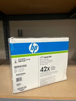 Nuevos cartuchos de tóner genuinos HP 42X (Q5942XD) negros paquete doble - bolsa sellada de fábrica Foto 1 de 3