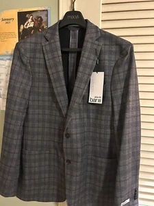 New 44L Bar III Navy & Gray Check Slim Fit Dual Vent Wool Sport Coat Blazer AG3 - Picture 1 of 4