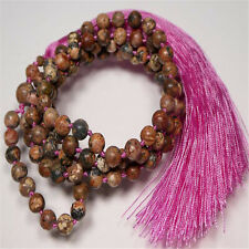 6mm Natural Picture Jasper 108 Beads Tassels Necklace Wrist Classic Colorful