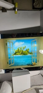Vintage 25x18 Spiegel Wandkunst Ozean Strand Tropische Insel Lichtbox Bewegungssound - Bild 1 von 8