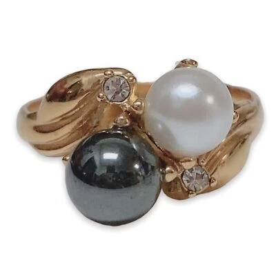 Anillo Hematita + Perla Oro Amarillo Talla 9 Foto 1 de 4