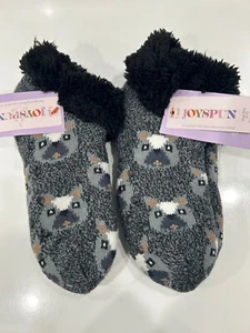 NWT 2 Pairs Joyspun Womens French Bulldog Faux Fur Knitted Slipper Socks Sz 4-10 - Picture 1 of 3