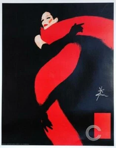 RENE GRUAU ROUGE ET NOIR FASHION POSTER BY ORIGINAL ON LINEN - Picture 1 of 1