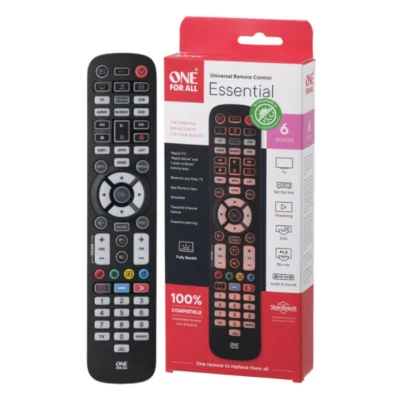 ONE FOR ALL URC3661 ESSENTIAL 6WAY ANTI MICROBIAL UNIVERSAL REMOTE CONTROL BLACK - Image 1 of 4