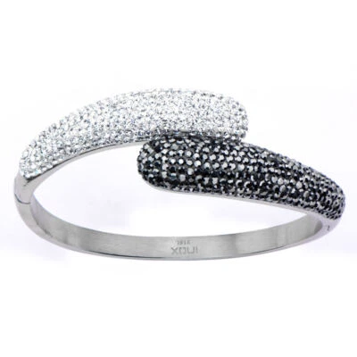 Brazalete Brazalete Mujer Inox Joyería Acero Inoxidable Hematita Y Transparente Foto 1 de 3