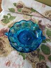 Anchor Hocking Nappy Bowl Double Handled Blue Vintage Pressed Glass
