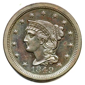 1849 N-22a Braided Hair Large Cent Coin 1c - Picture 1 of 2