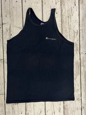 Camiseta sin mangas de colección Champion Script deletreada azul marino lisa en blanco - M Foto 1 de 4