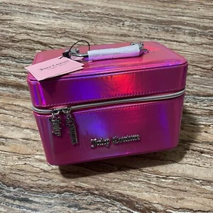 Juicy Couture Cosmetic Storage Pink Metallic Make Up Travel Train Case Organizer - Picture 1 of 11