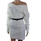 Womens Knit Dress Oversized Cable Knit White Sze 10 12 Sweater Dr Sheath Loose