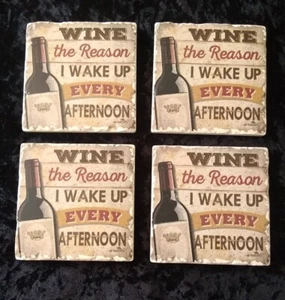 Sottobicchieri da vino in ceramica supporto sughero il motivo per cui mi sveglio ogni pomeriggio set di 4 - Foto 1 di 2