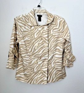 Multiples Women’s Tan Beige Zebra Stripes Blazer Jacket  Abstract Square Buttons - Picture 1 of 8