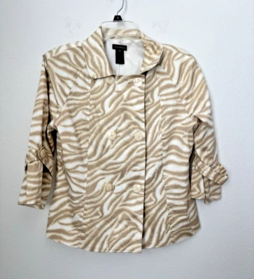 Multiples Women’s Tan Beige Zebra Stripes Blazer Jacket  Abstract Square Buttons - Image 1 of 4