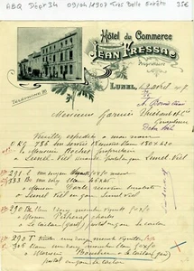 Dépt 34 - Lunel - Très Belle Entête d'un Hôtel du 09/04/1907 A Voir !!!!!!!!!!!! - Picture 1 of 1