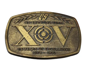 Vtg. US Shooting Team Belt Buckle XV 1978-1993 Brass Tone Metal 3-1/2" x 2-3/8" - Picture 1 of 10