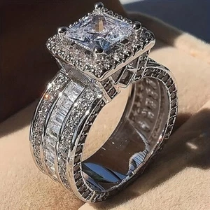 Silver Plated Women Wedding Rings Gorgeous Cubic Zirconia Jewelry Size 5-12 - Picture 1 of 15