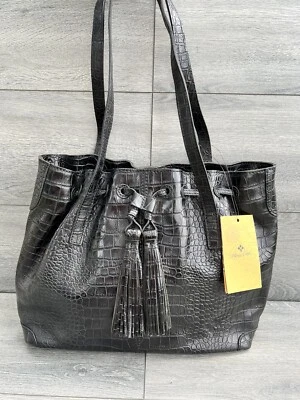 Bolso de Mano Patricia Nash Cuero Cordón Witney Hombro Negro Cocodrilo  Foto 1 de 4