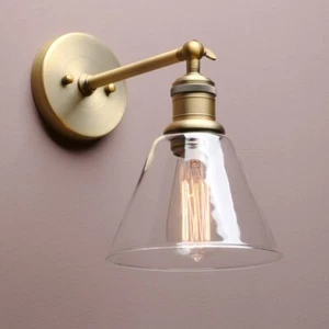Vintage Industrial Wall Sconce Funnel Clear Glass Shade Light Bathroom Kitchen - Picture 1 of 20