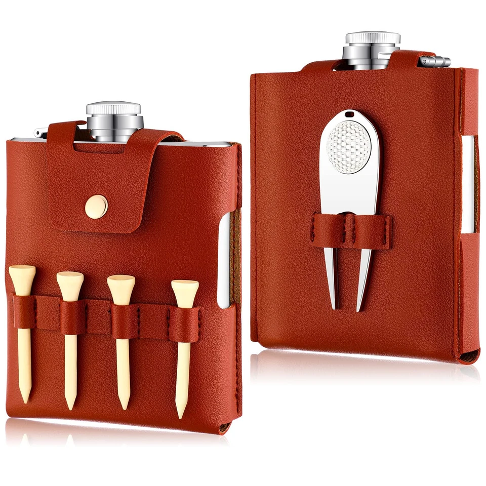 Remerry Golf Flask Gift Set 7 oz Stainless Steel Flask with Leather Case Golf Ac - Image 1 of 4