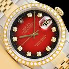 Rolex Mens Datejust 16013 Red Vignette Dial 18K Yellow Gold Steel Diamond Watch