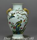 12" Farbe Porzellan Vergoldet Doppelohren Papagei Blume Vogel Flasche Vase