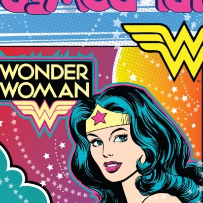 1 1/3 Yards Girl Power Wonder Woman Supergirl Batgril POW KABoom Cotton Fabric - Image 1 of 3