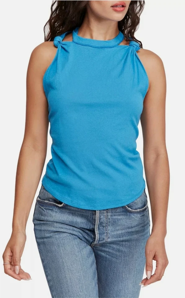 People Womens Tank Top Blue Size XS Twisted Cutout Knit Solid 416