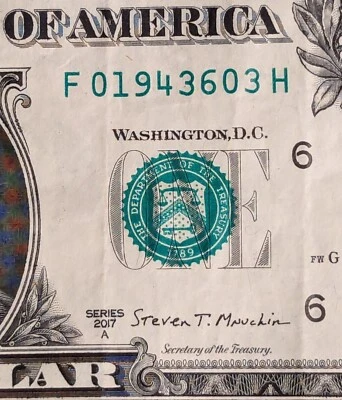 2017A $1 bill fancy serial birthday note, 01943603 June 3, 1943 Zoot Suit Riot - Image 1 of 4