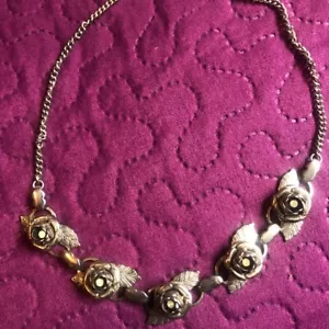 Vintage 3D Rose 8" Halskette mit Strass Mitte - Bild 1 von 5