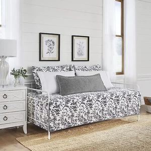Laura Ashley Amberley Toile wendbares 4-teiliges Tagesbett-Quilt-Set Baumwolle schwarz weiß - Bild 1 von 16